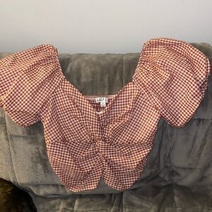 Bubble sleeve gingham crop top
